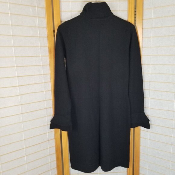 Cynthia Rowley Marino Wool Sweater Dress Black Turtleneck Flutter Cuff Small - Picture 6 of 8